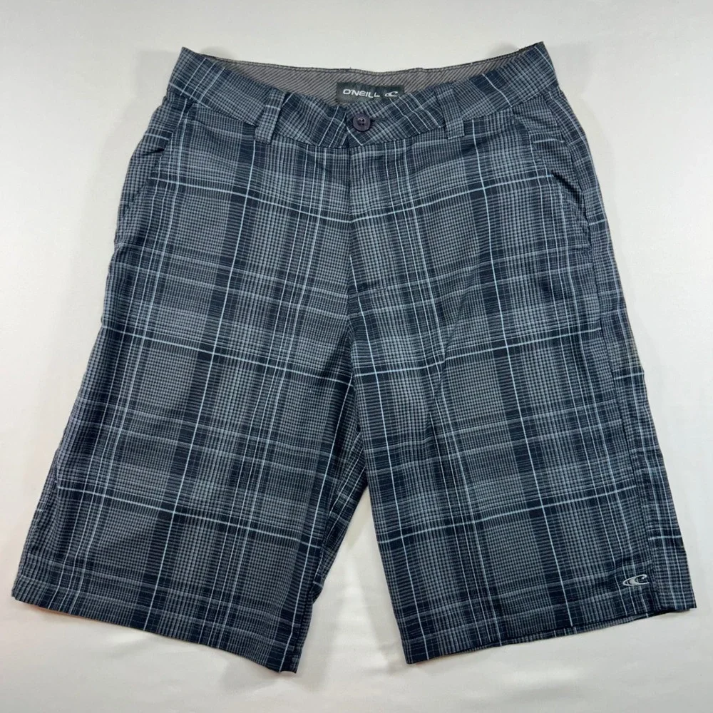 Oneill Mens Plaid Hybrid Shorts Grey Blue Size 30 Casual Surf Skate RN85773